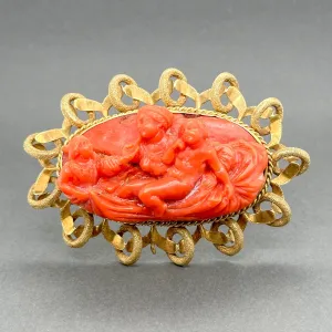 Estate 18K Y Gold Victorian 69.02ct Coral Adoration of Mary Brooch