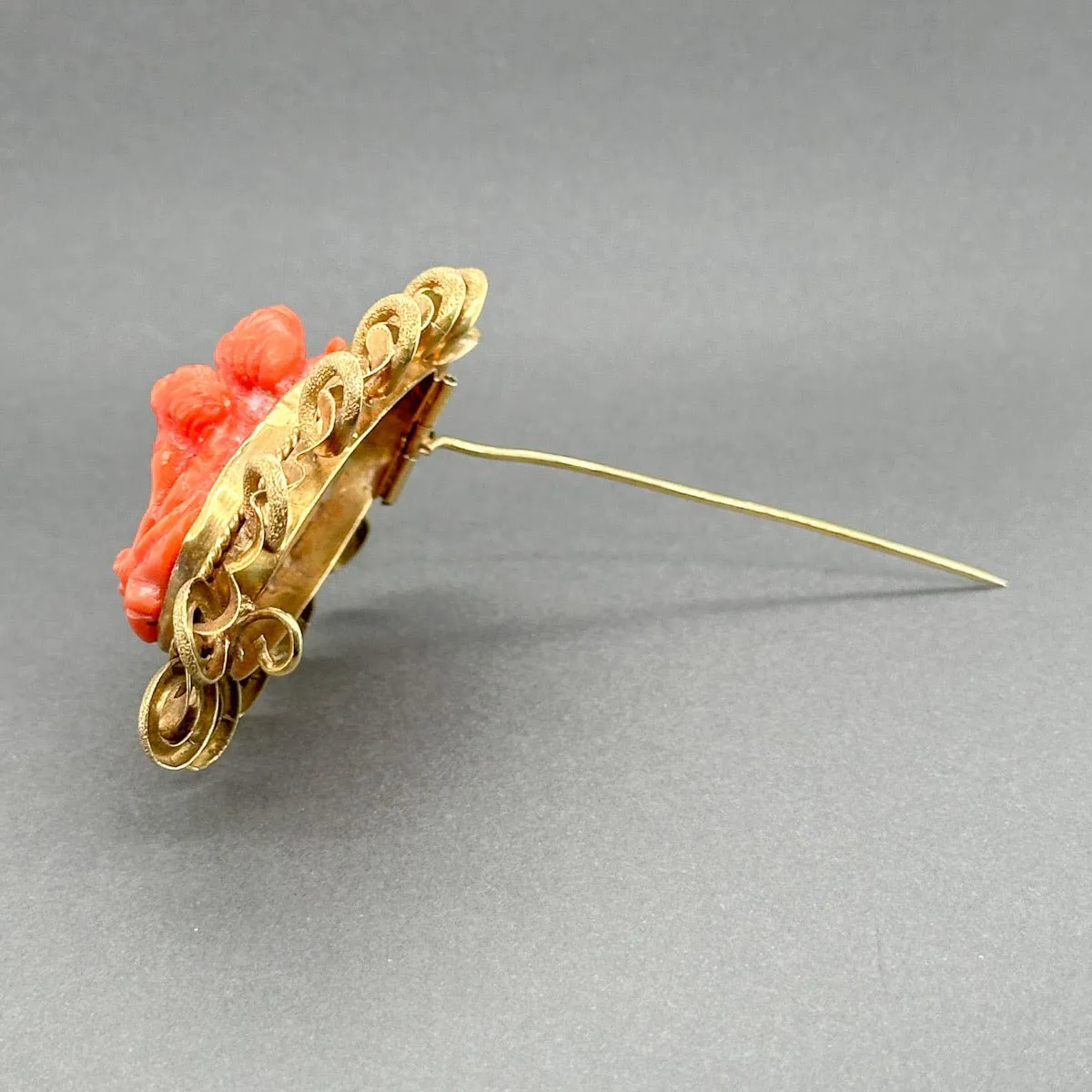 Estate 18K Y Gold Victorian 69.02ct Coral Adoration of Mary Brooch