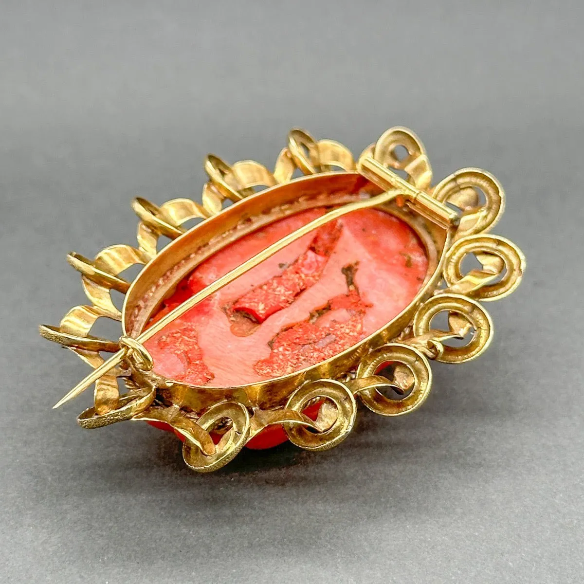 Estate 18K Y Gold Victorian 69.02ct Coral Adoration of Mary Brooch