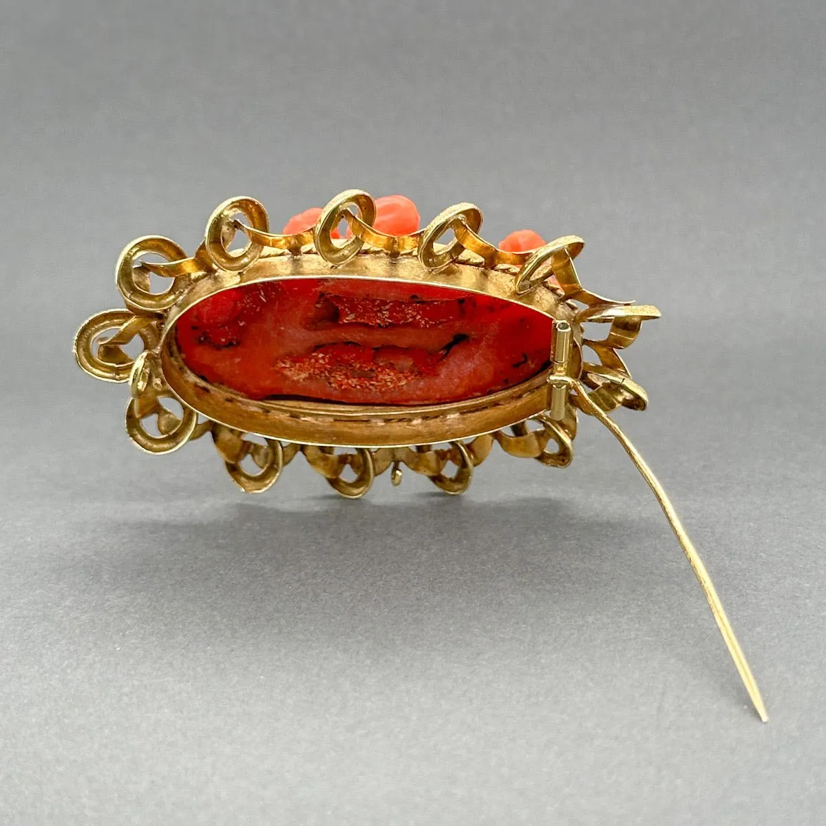 Estate 18K Y Gold Victorian 69.02ct Coral Adoration of Mary Brooch