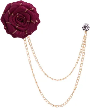 Fashion Bridegroom Wedding Brooches Fabrics Handmade Rose Flower Brooch Lapel Pin Badge Tassel Chain Men's Suit Accessories