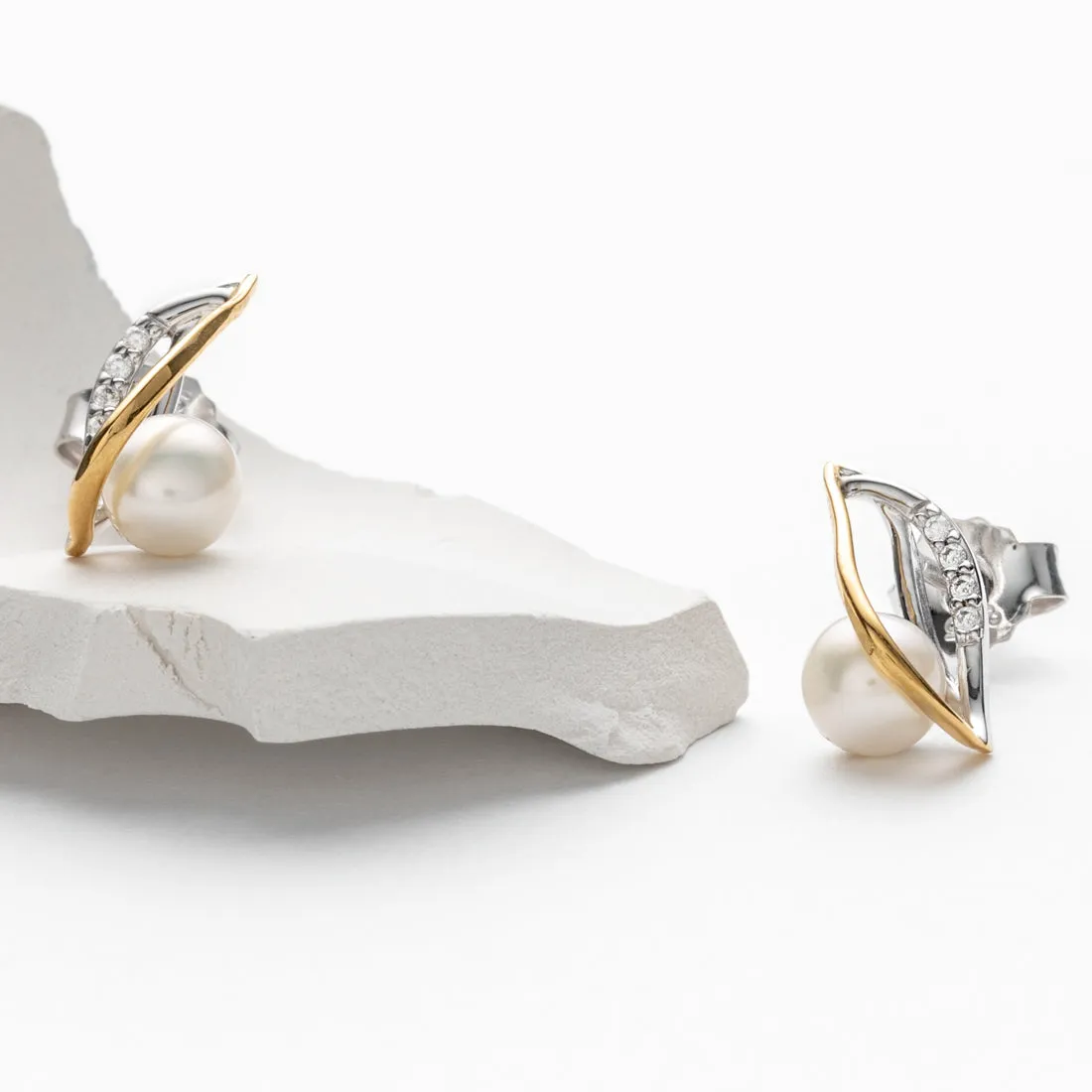 Freshwater Cultured Pearl Teardrop Earrings in Two-Tone Sterling Silver