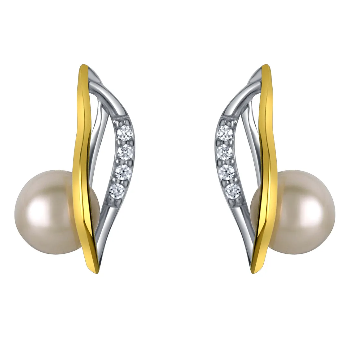 Freshwater Cultured Pearl Teardrop Earrings in Two-Tone Sterling Silver