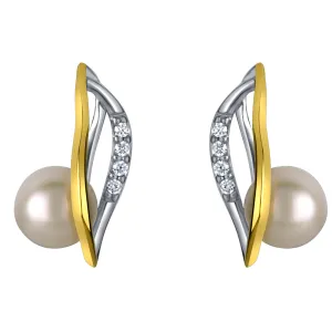 Freshwater Cultured Pearl Teardrop Earrings in Two-Tone Sterling Silver