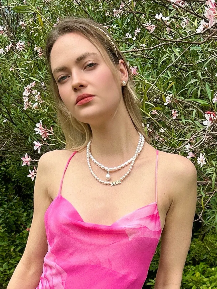 Freshwater Pearls with MOM Pendant Necklace LN060