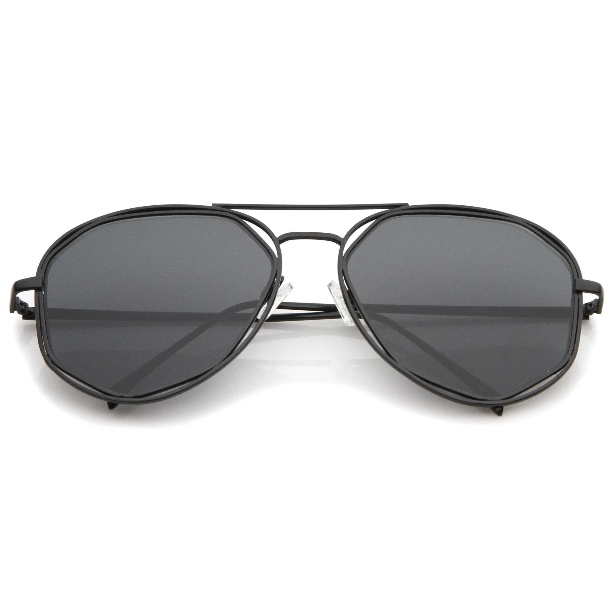 Geometric Hexagonal Laser Cut Flat Lens Aviator Sunglasses A828