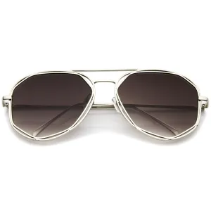 Geometric Hexagonal Laser Cut Flat Lens Aviator Sunglasses A828