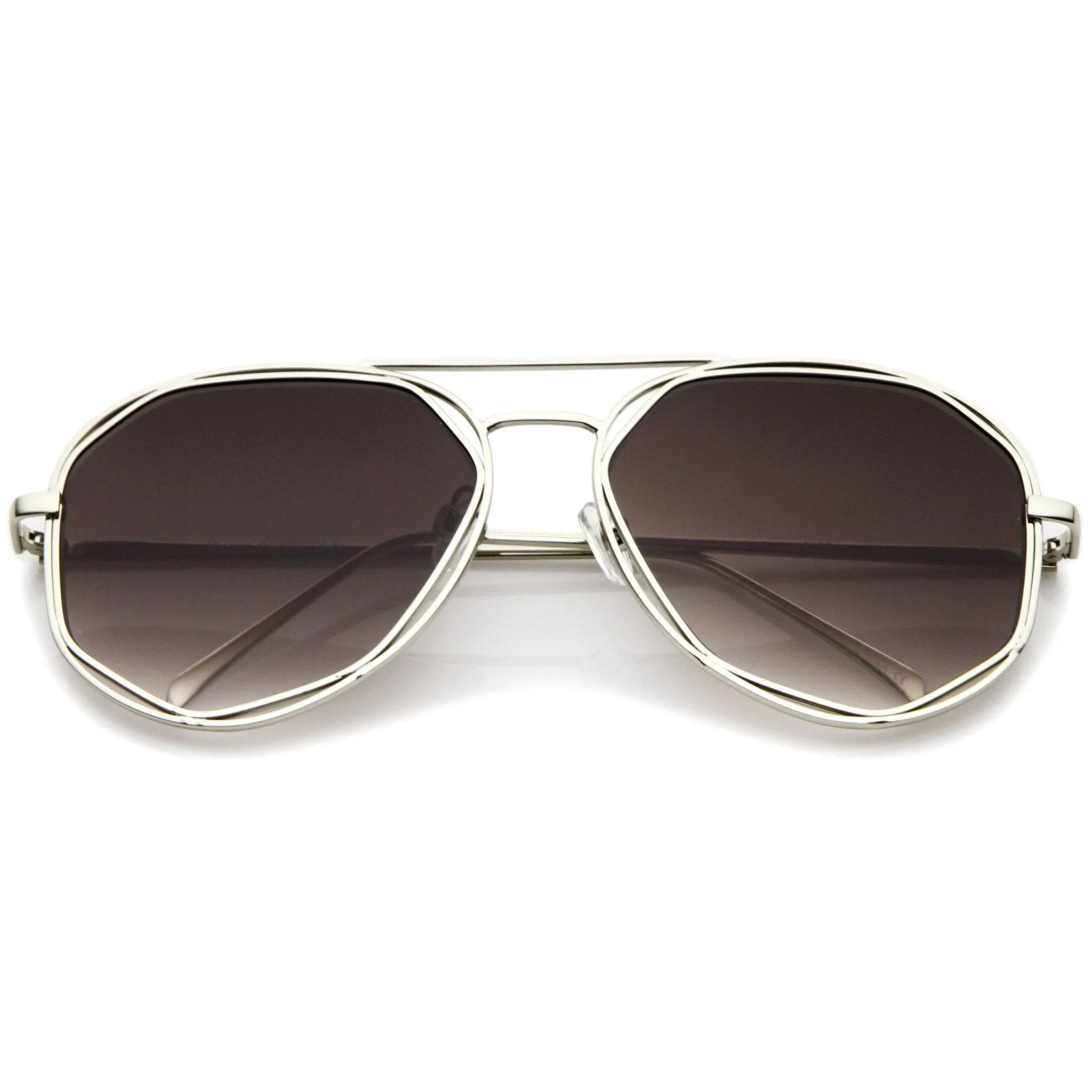 Geometric Hexagonal Laser Cut Flat Lens Aviator Sunglasses A828