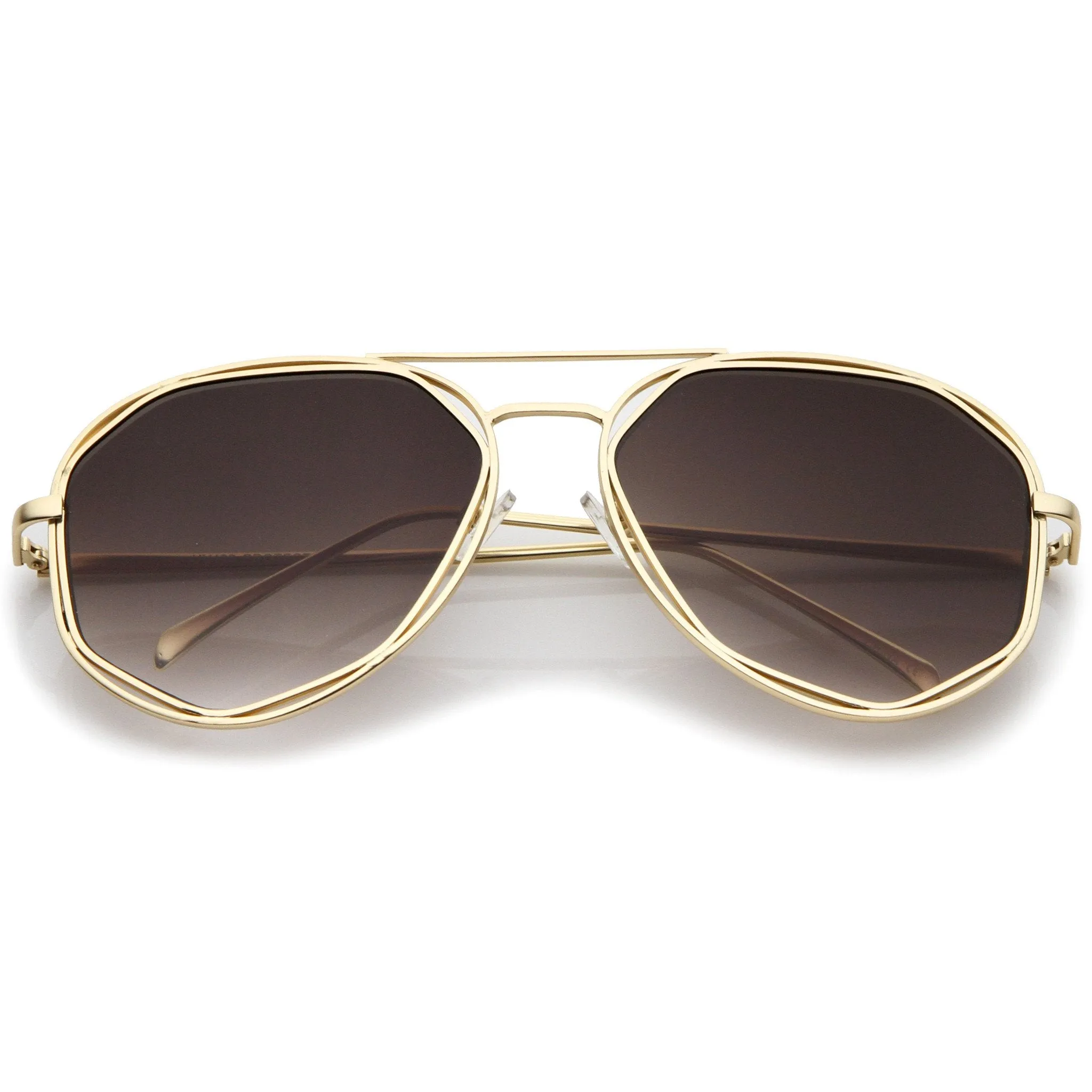 Geometric Hexagonal Laser Cut Flat Lens Aviator Sunglasses A828