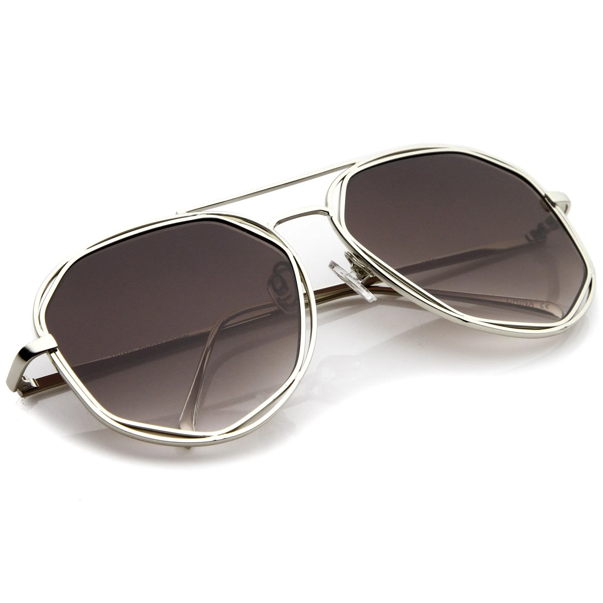 Geometric Hexagonal Laser Cut Flat Lens Aviator Sunglasses A828