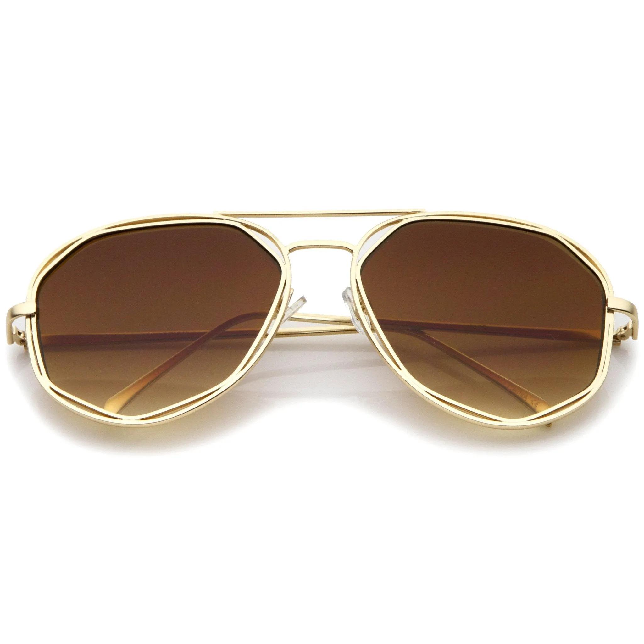 Geometric Hexagonal Laser Cut Flat Lens Aviator Sunglasses A828
