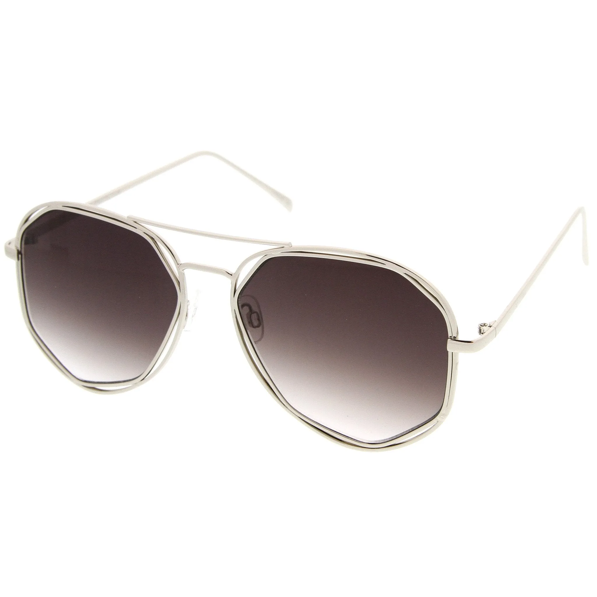 Geometric Hexagonal Laser Cut Flat Lens Aviator Sunglasses A828