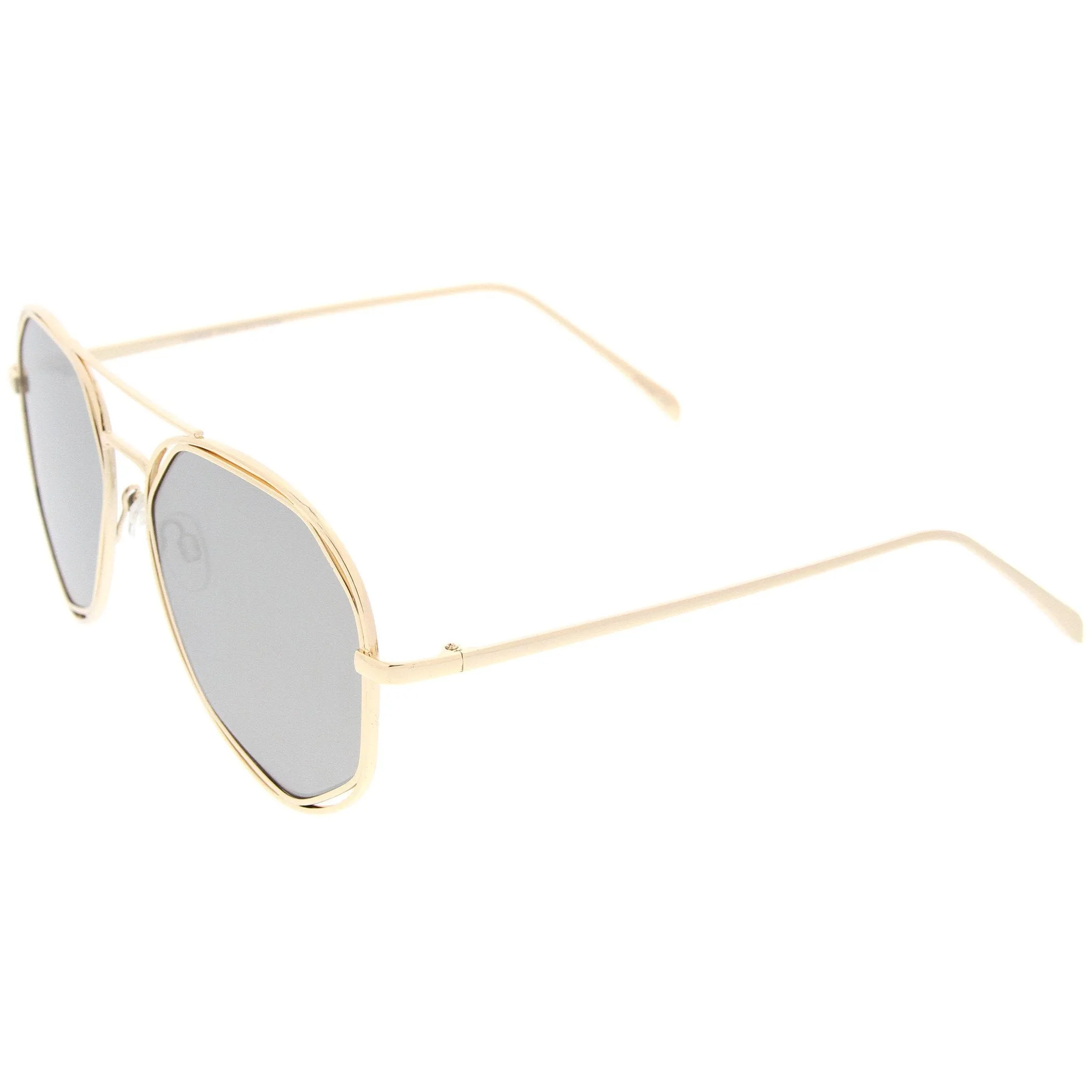Geometric Hexagonal Mirrored Lens Aviator Sunglasses A827