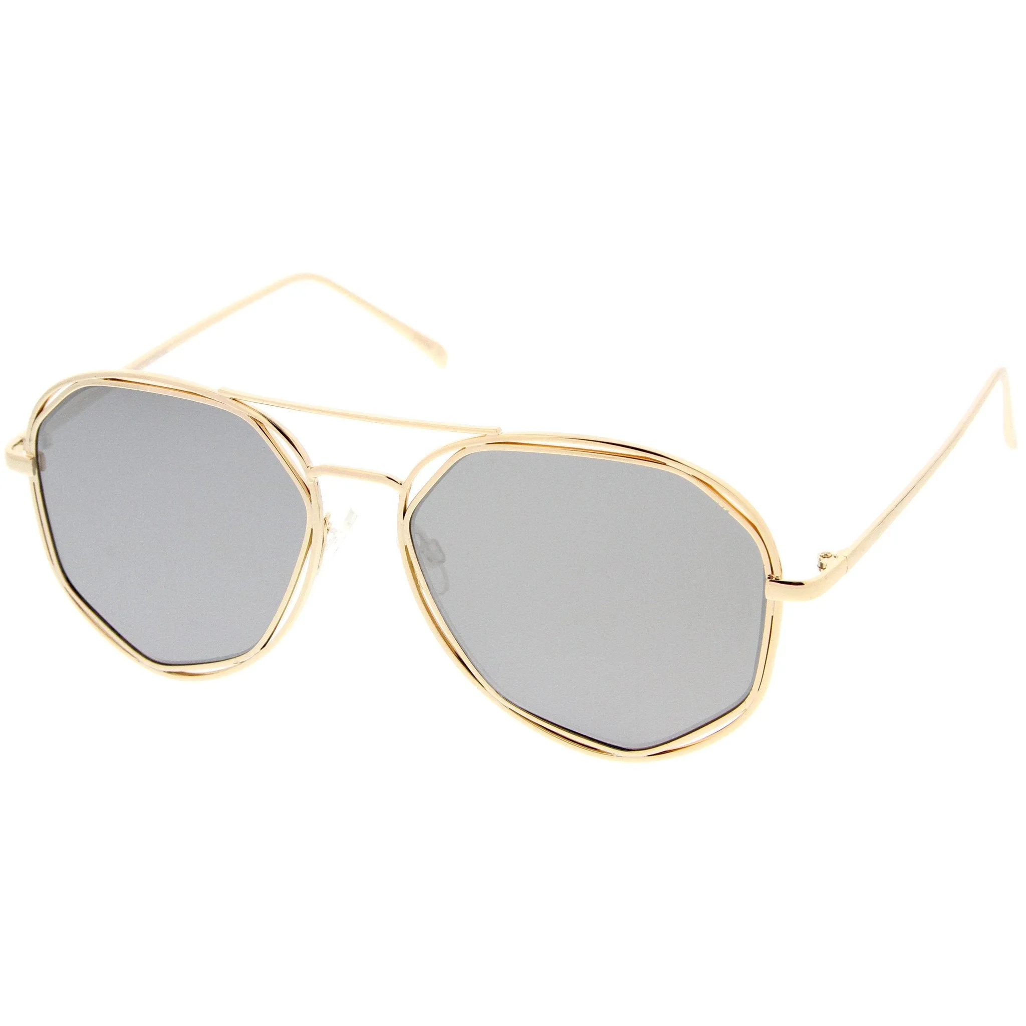 Geometric Hexagonal Mirrored Lens Aviator Sunglasses A827