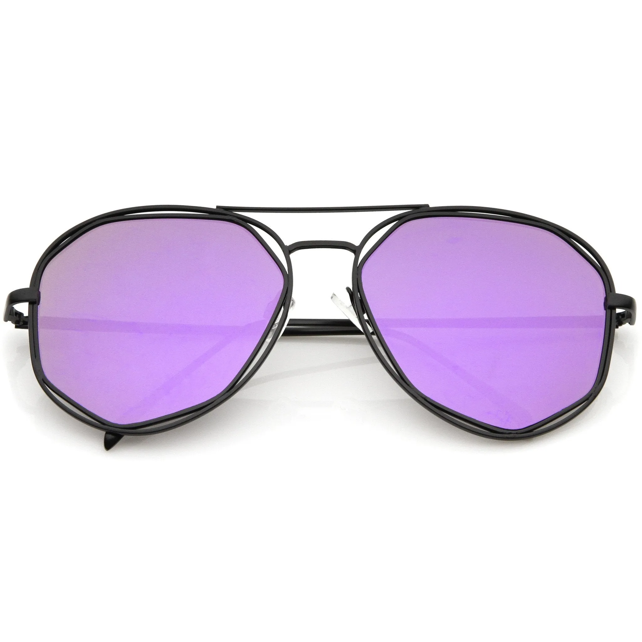 Geometric Hexagonal Mirrored Lens Aviator Sunglasses A827