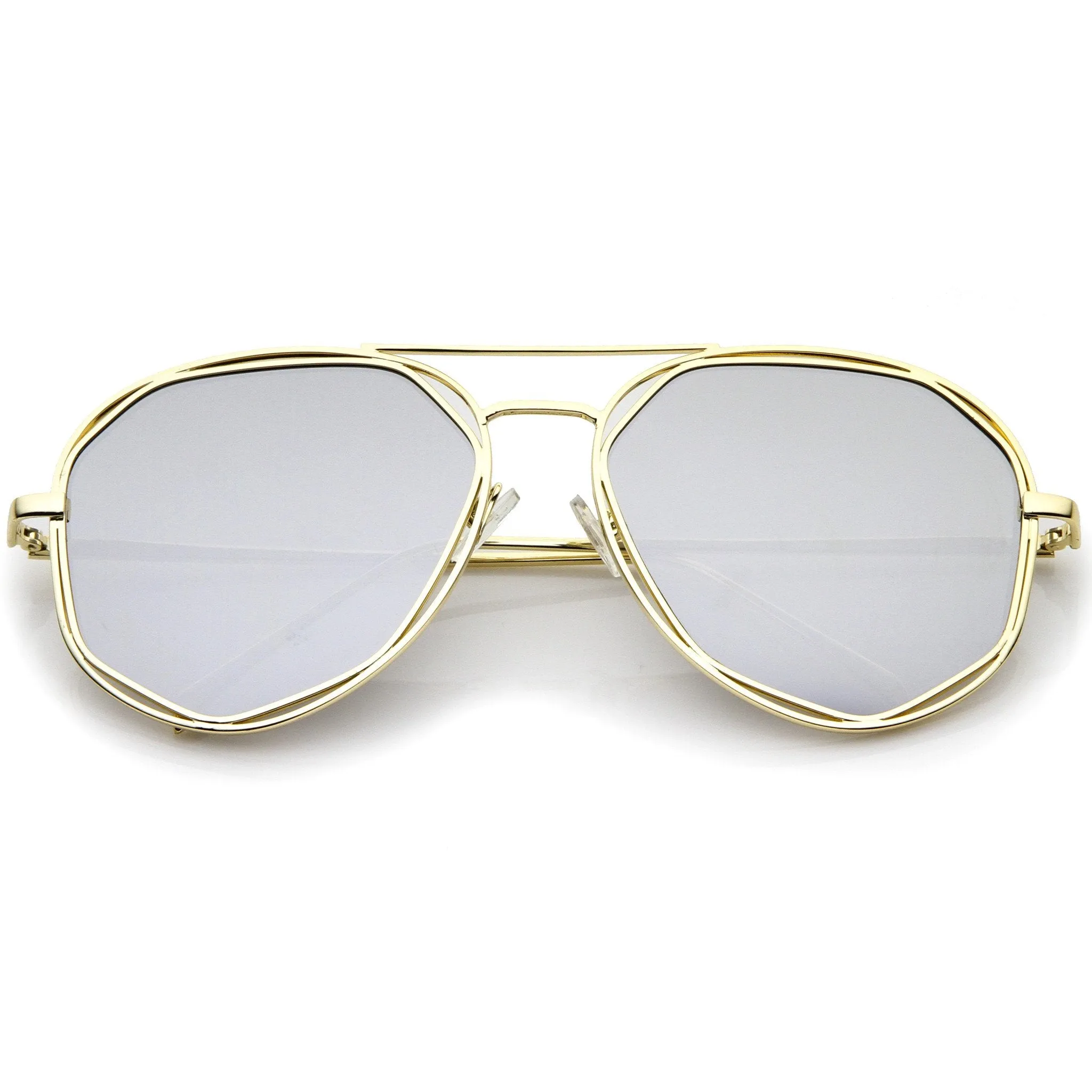 Geometric Hexagonal Mirrored Lens Aviator Sunglasses A827