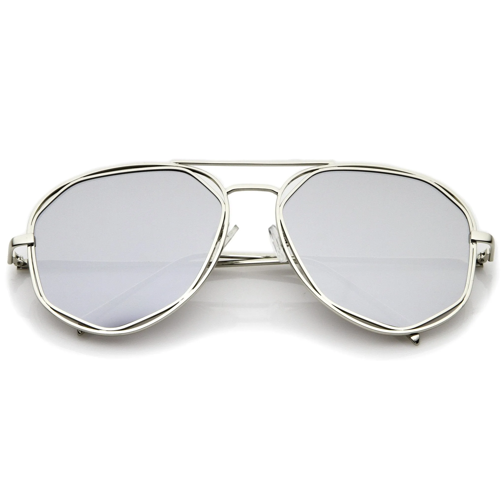 Geometric Hexagonal Mirrored Lens Aviator Sunglasses A827
