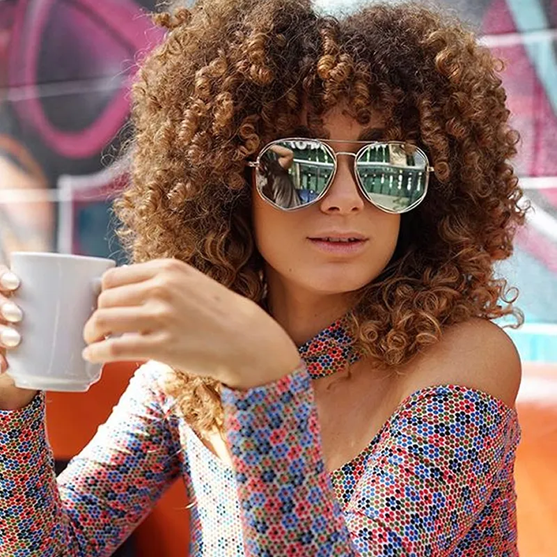 Geometric Hexagonal Mirrored Lens Aviator Sunglasses A827