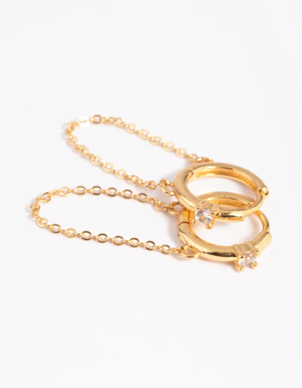 Gold Plated Cubic Zirconia Chain Huggie Hoop Earrings