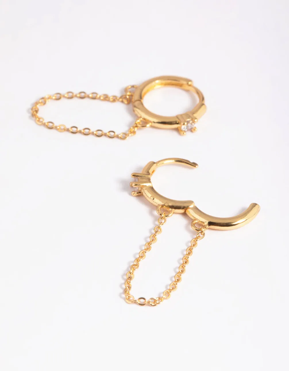 Gold Plated Cubic Zirconia Chain Huggie Hoop Earrings