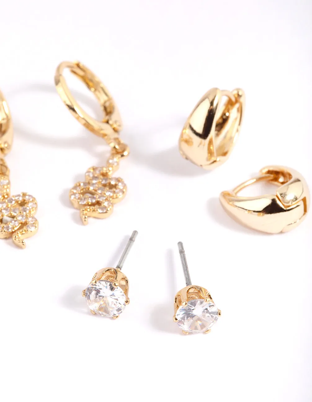 Gold Plated Cubic Zirconia Snake Earring Stack 6-Pack