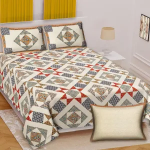 Gramio Geometric Bedsheet - Grey & Red