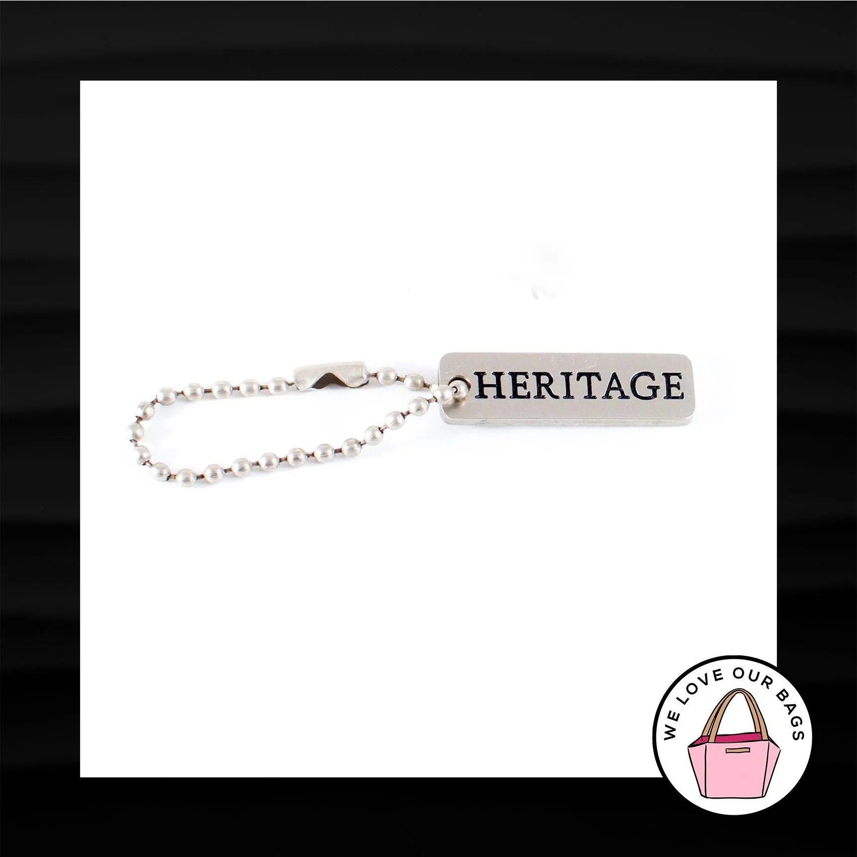 HERITAGE BY WOLF DESIGNS SILVER METAL KEY FOB BAG CHARM KEYCHAIN HANG TAG