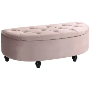 HOMCOM Semi-Circle Storage Ottoman Bench Tufted Upholstered Accent Footrest