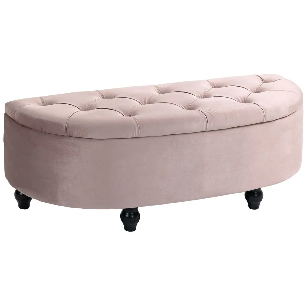 HOMCOM Semi-Circle Storage Ottoman Bench Tufted Upholstered Accent Footrest