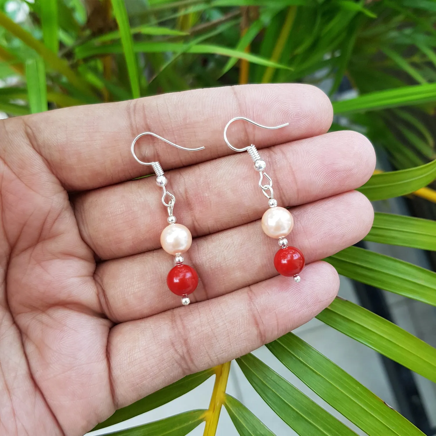 Imeora Red Cream 8mm Shell Pearl Earrings