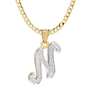 Initial Necklace - Double Plated with Beaded Finish with Cuban chain