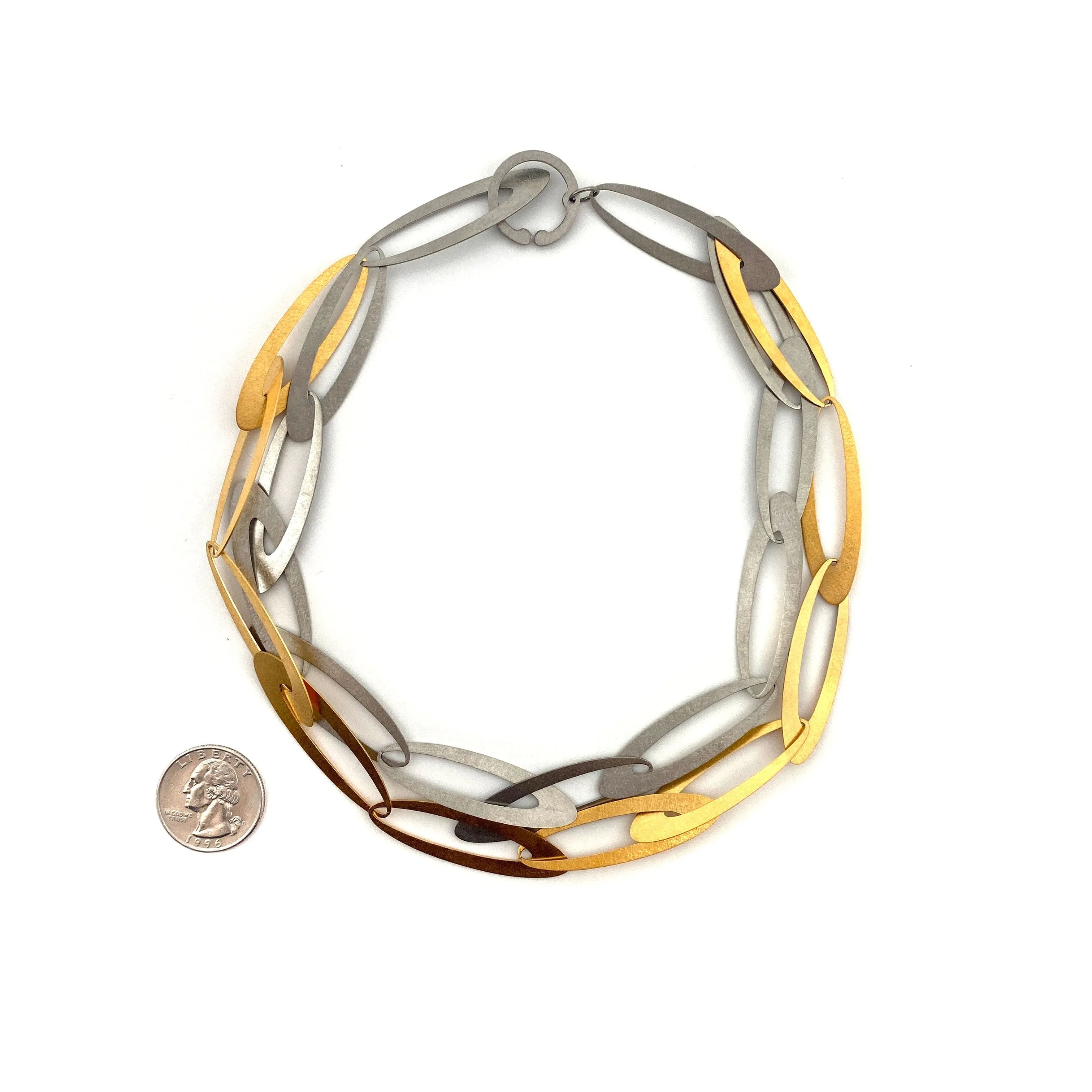 Interlocking Steel and Gold Necklace