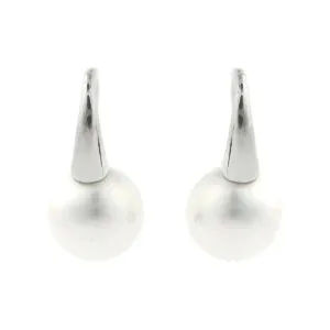 KARINA WHITE PEARL HOOK EARRINGS RHODIUM