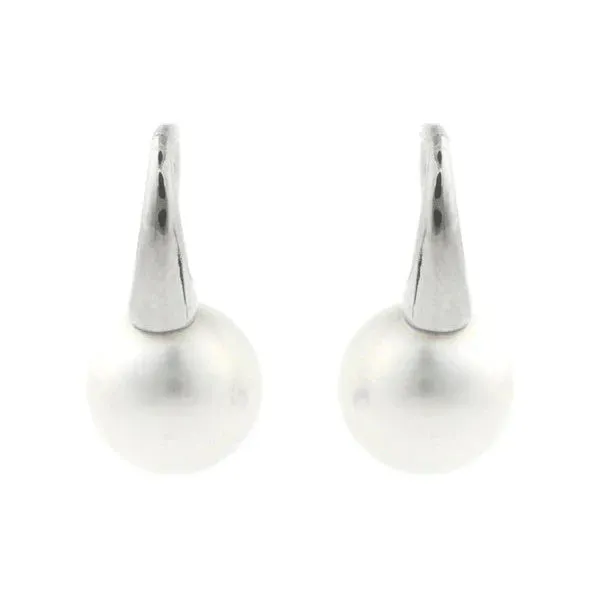 KARINA WHITE PEARL HOOK EARRINGS RHODIUM