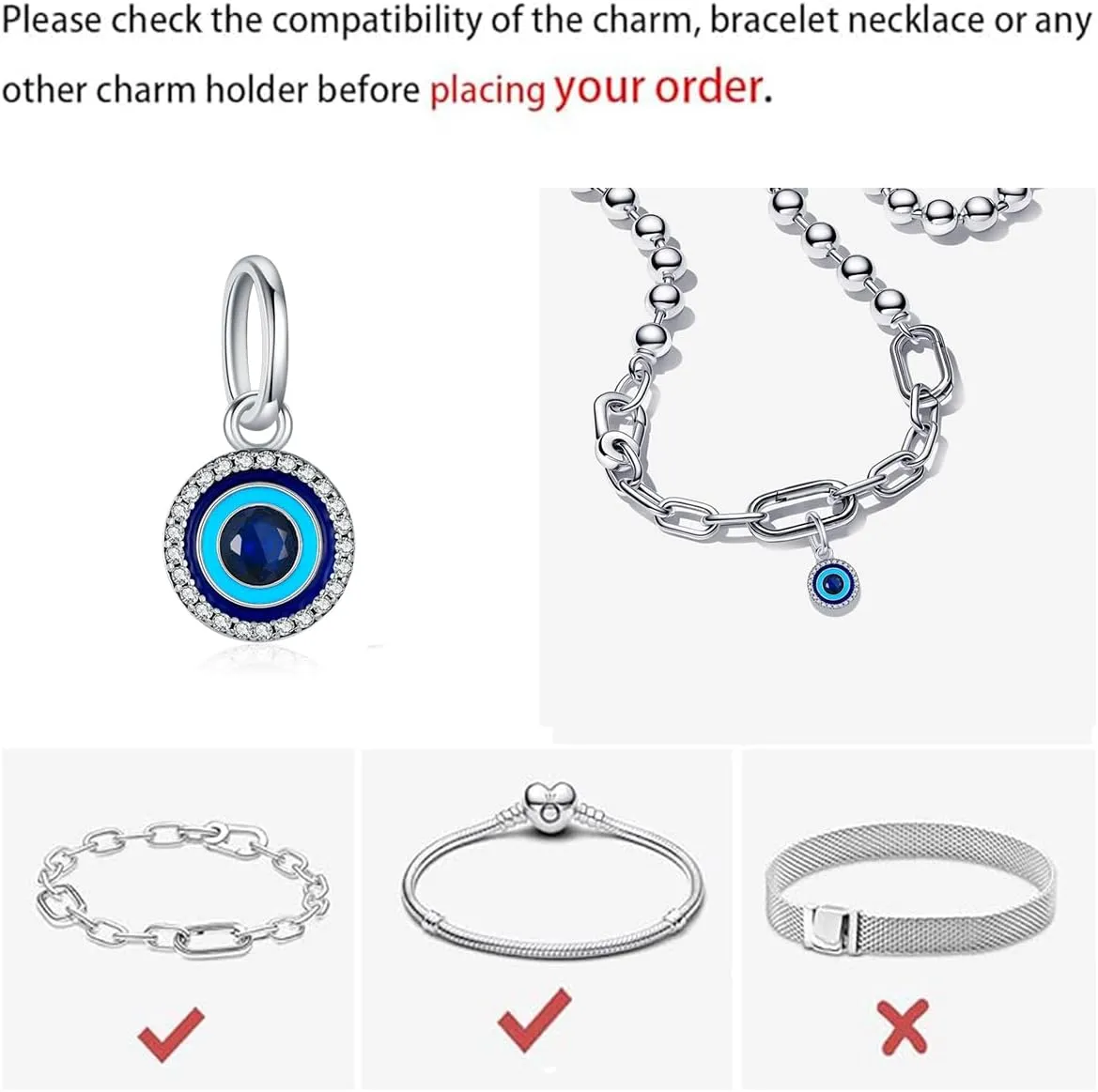 KEQ Charms for Pandora Me Bracelets 925 Silver Gampad Evil Eye Lucky Hamsa Hand Charm Beads Pendant Jewelry Mother's Gift for Woman Mom