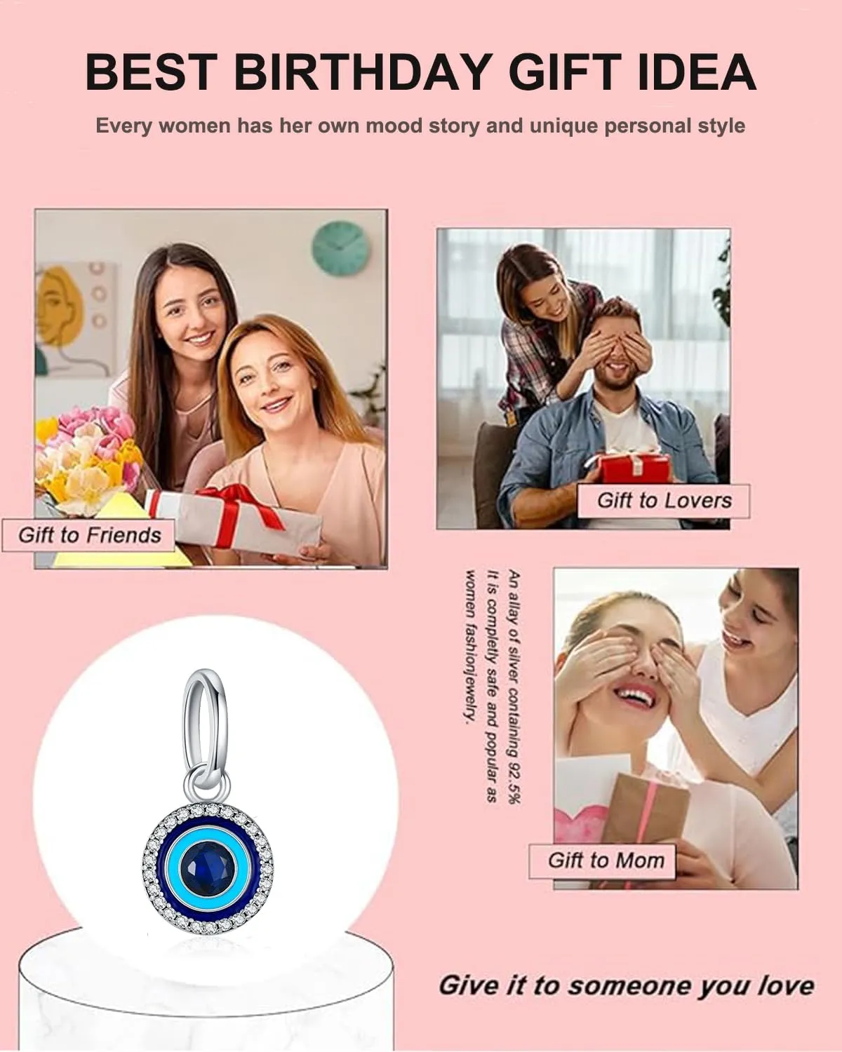 KEQ Charms for Pandora Me Bracelets 925 Silver Gampad Evil Eye Lucky Hamsa Hand Charm Beads Pendant Jewelry Mother's Gift for Woman Mom