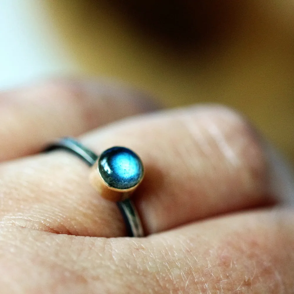 Labradorite Mixed metal silver and gold blossom Ring