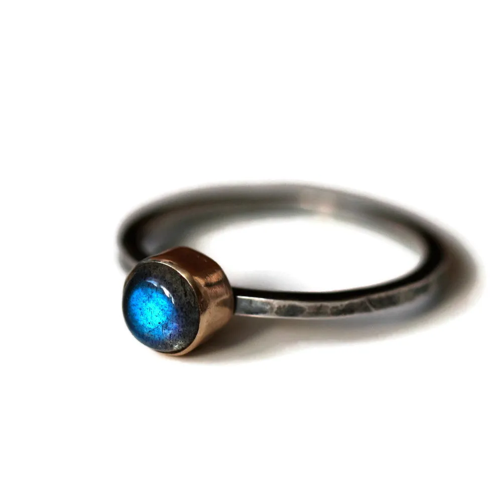 Labradorite Mixed metal silver and gold blossom Ring