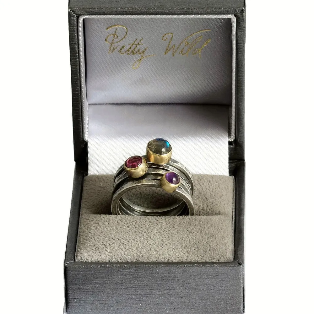 Labradorite Mixed metal silver and gold blossom Ring