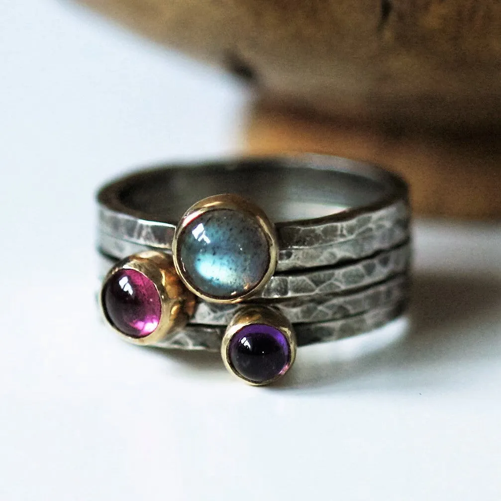 Labradorite Mixed metal silver and gold blossom Ring