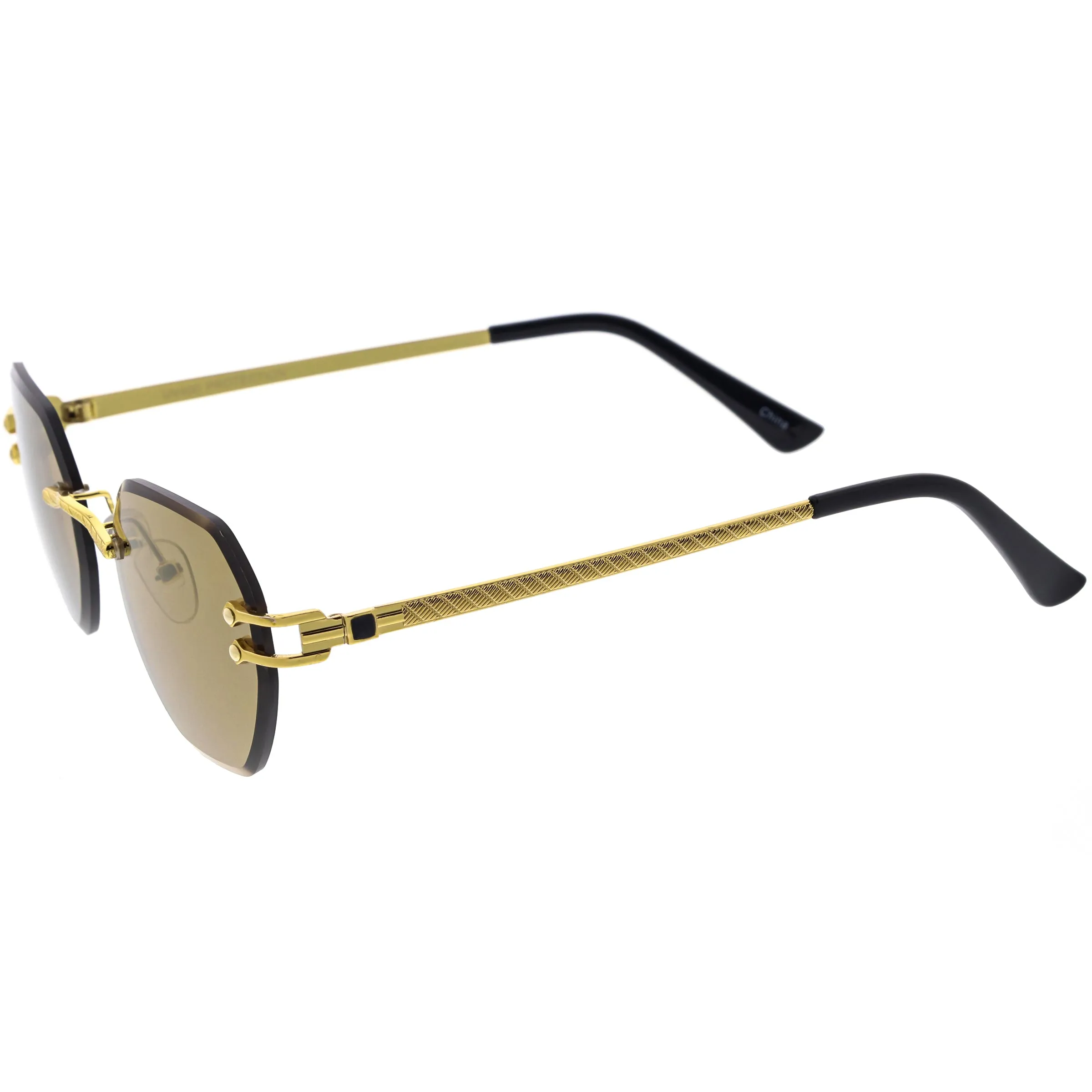 Luxe Bevelled Gradient Lens Small Rimless Geometric Sunglasses D215
