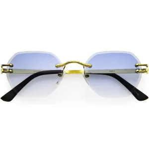 Luxe Bevelled Gradient Lens Small Rimless Geometric Sunglasses D215