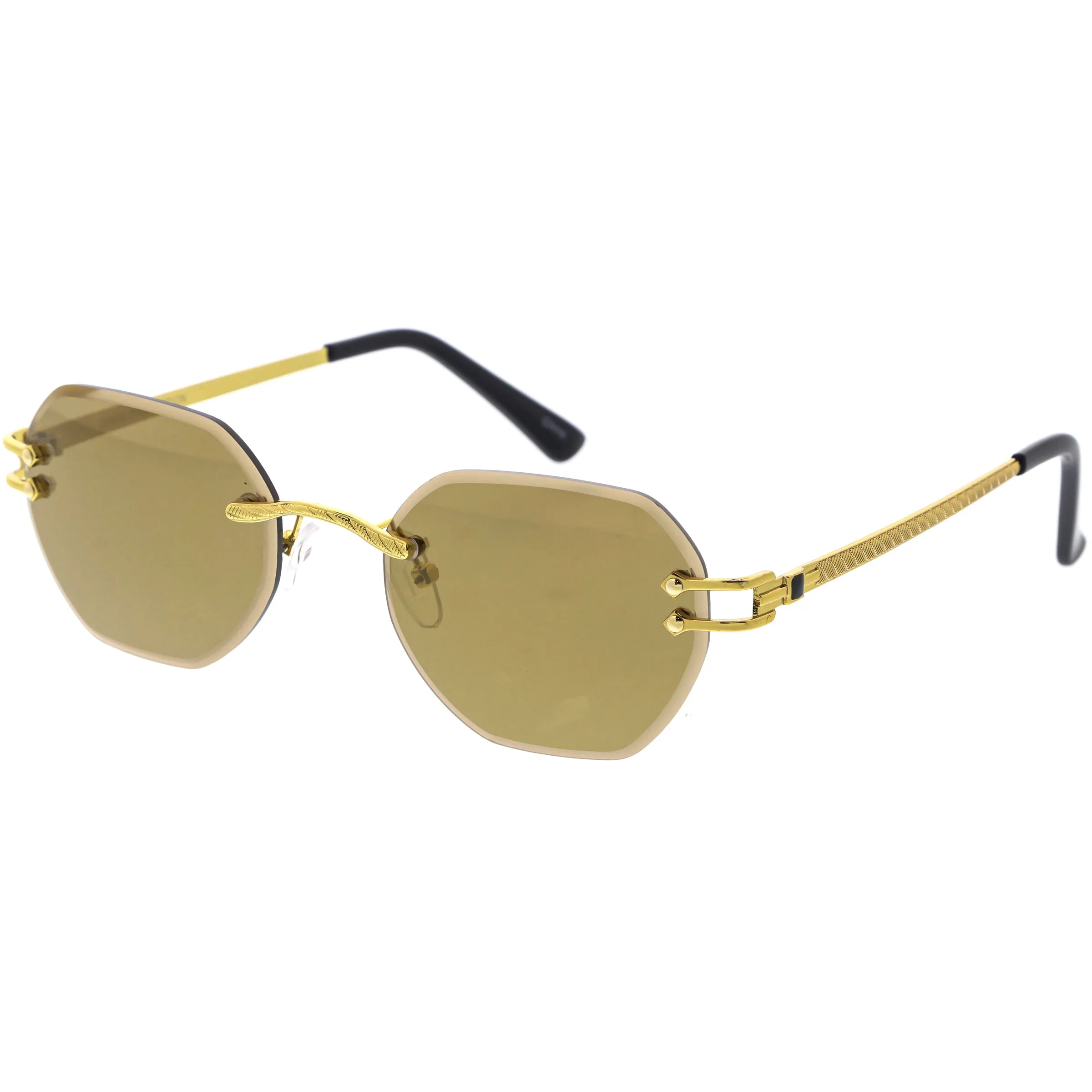 Luxe Bevelled Gradient Lens Small Rimless Geometric Sunglasses D215