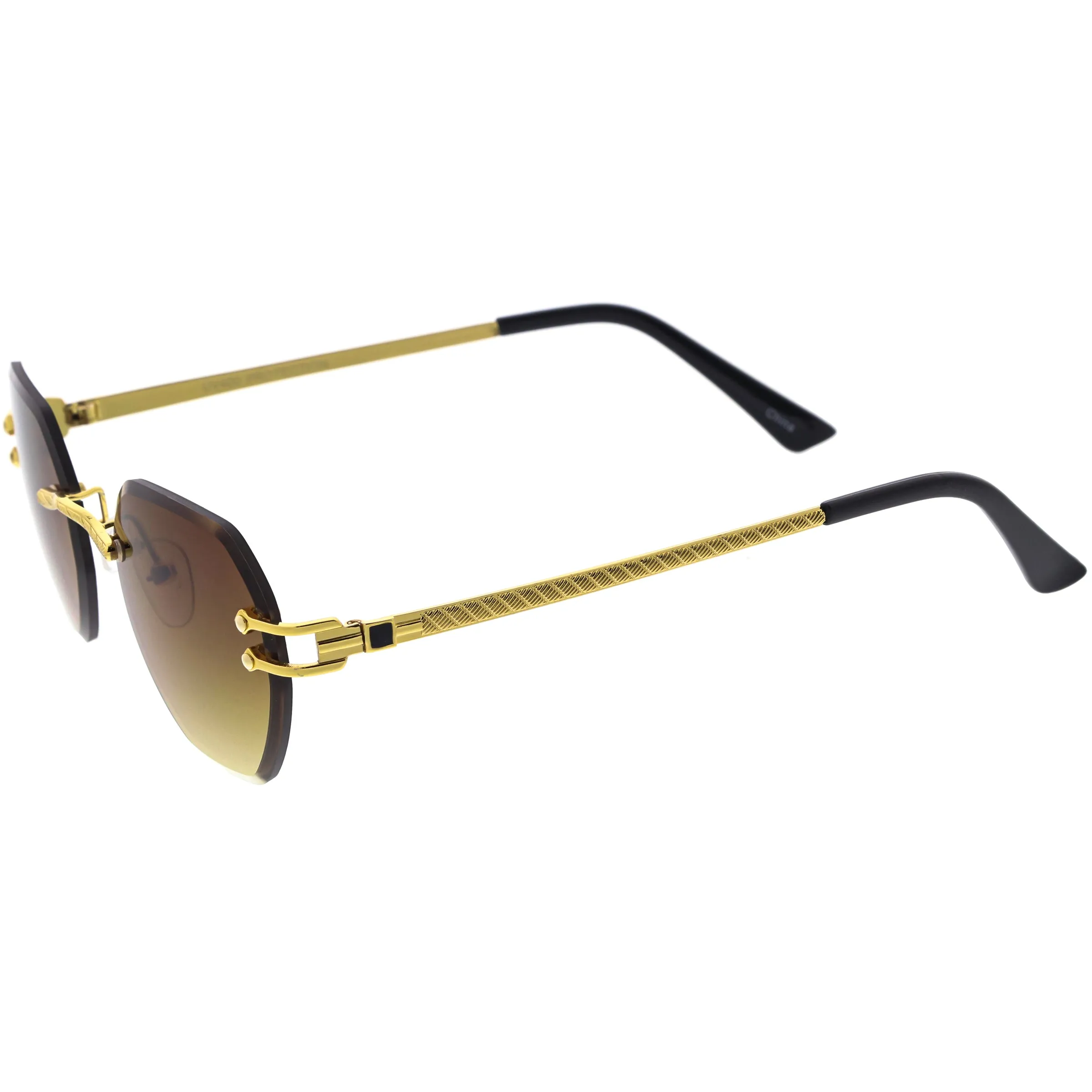 Luxe Bevelled Gradient Lens Small Rimless Geometric Sunglasses D215