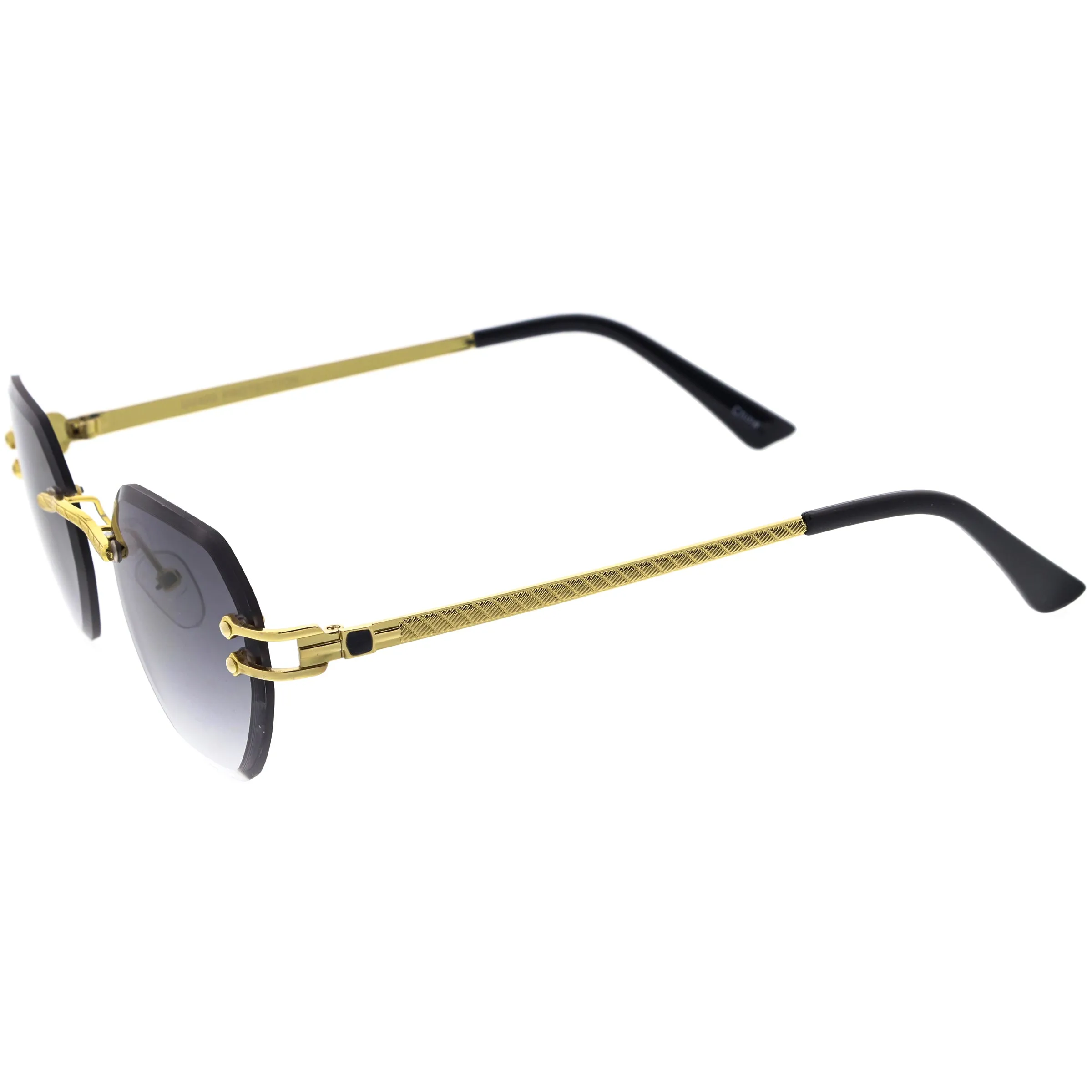 Luxe Bevelled Gradient Lens Small Rimless Geometric Sunglasses D215