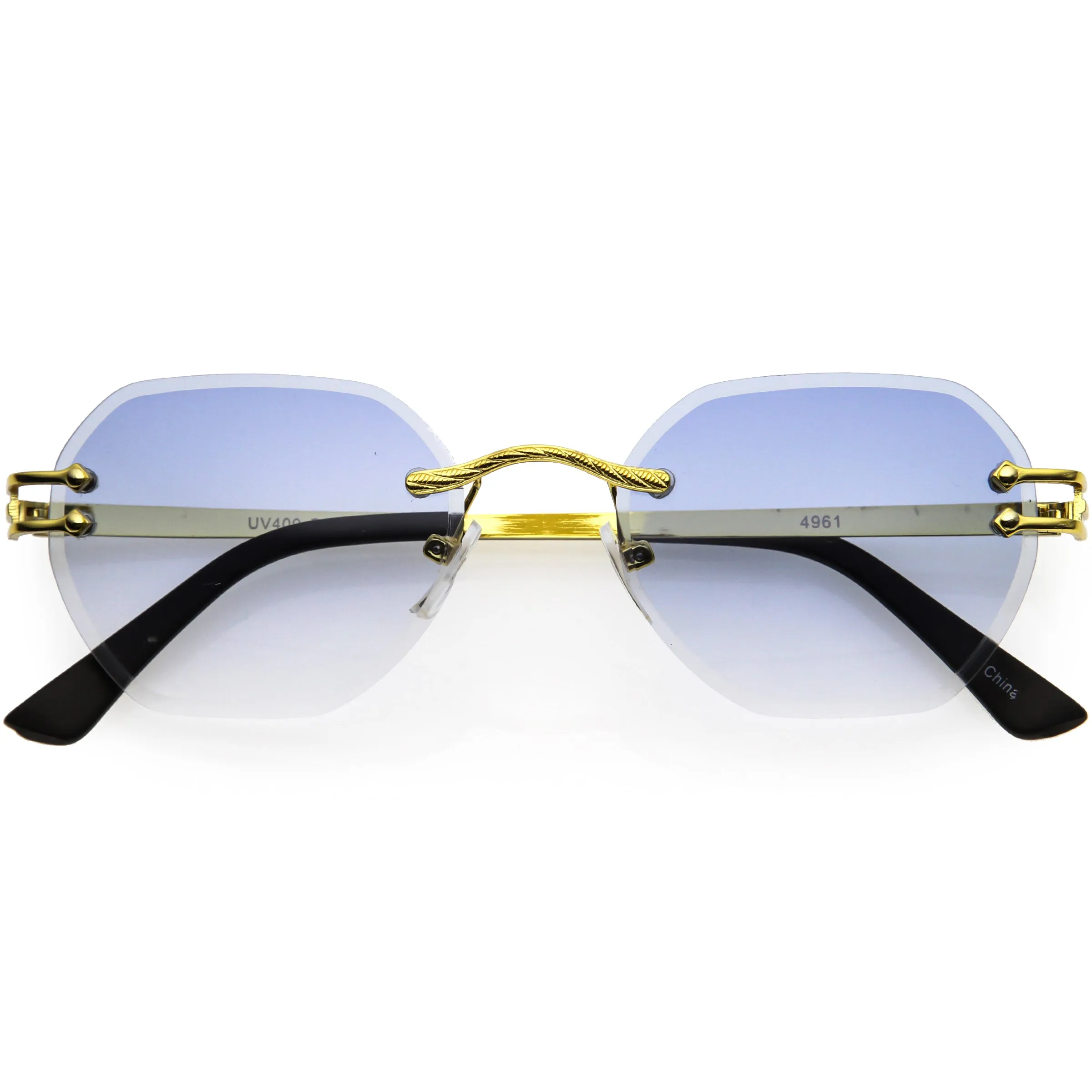 Luxe Bevelled Gradient Lens Small Rimless Geometric Sunglasses D215