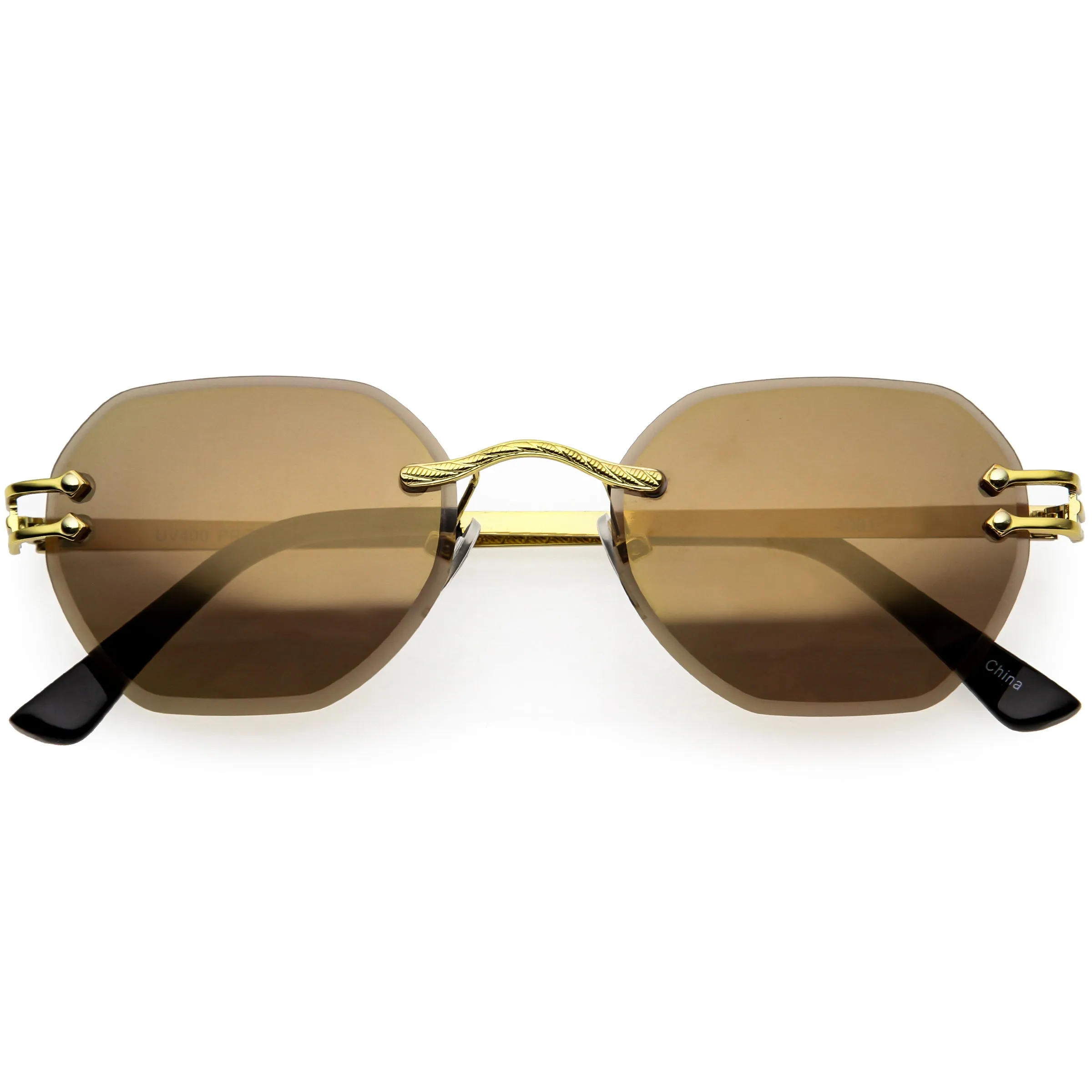 Luxe Bevelled Gradient Lens Small Rimless Geometric Sunglasses D215