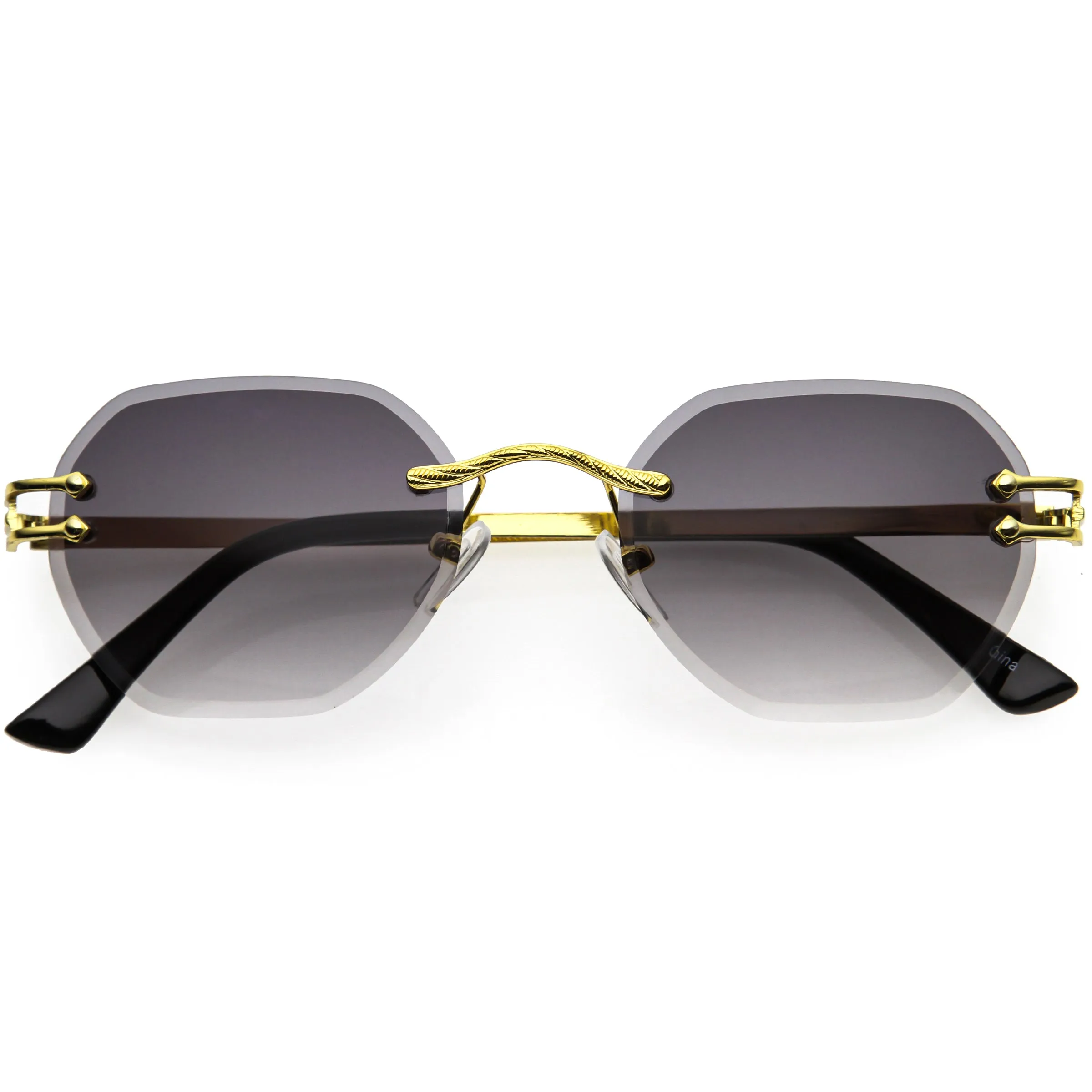 Luxe Bevelled Gradient Lens Small Rimless Geometric Sunglasses D215