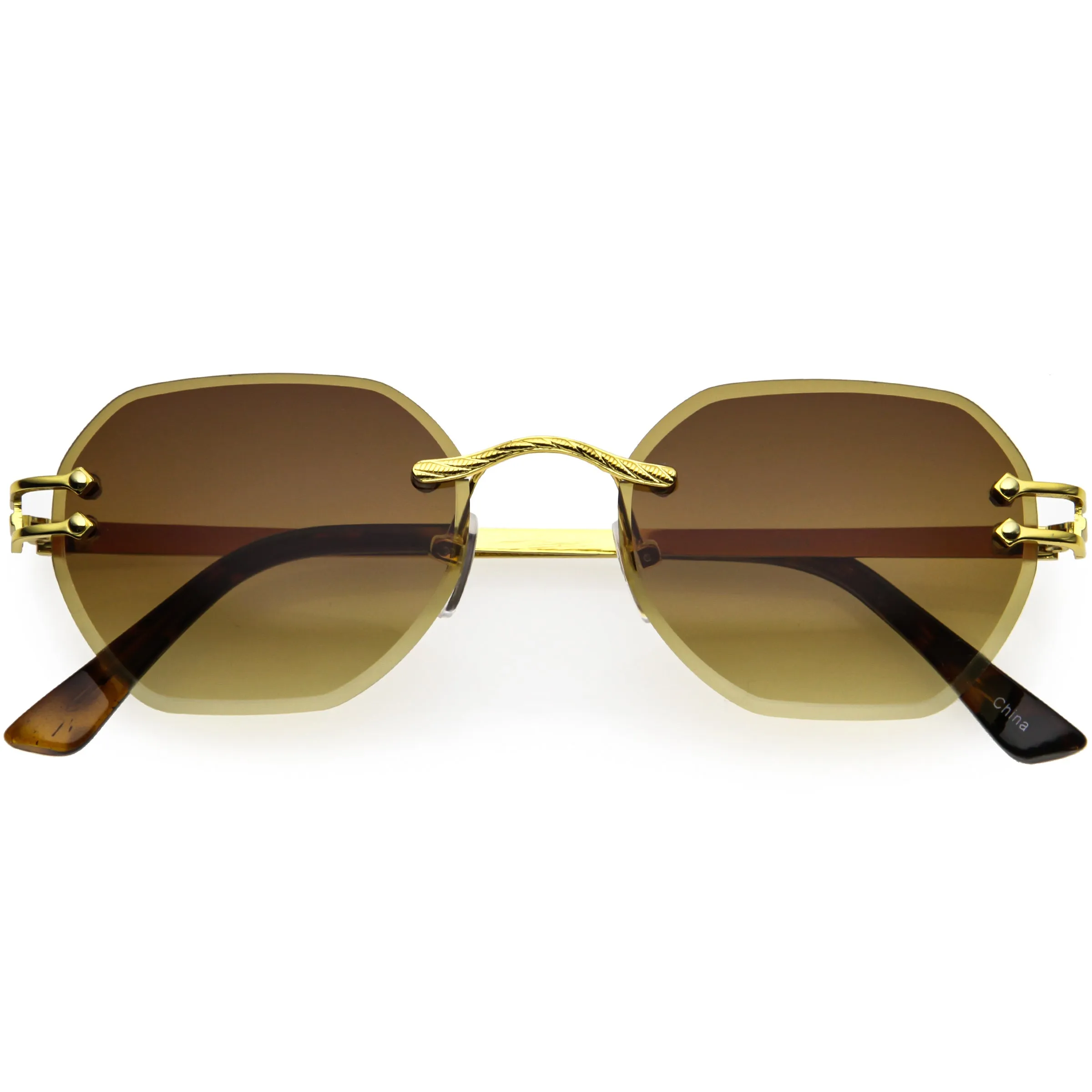 Luxe Bevelled Gradient Lens Small Rimless Geometric Sunglasses D215