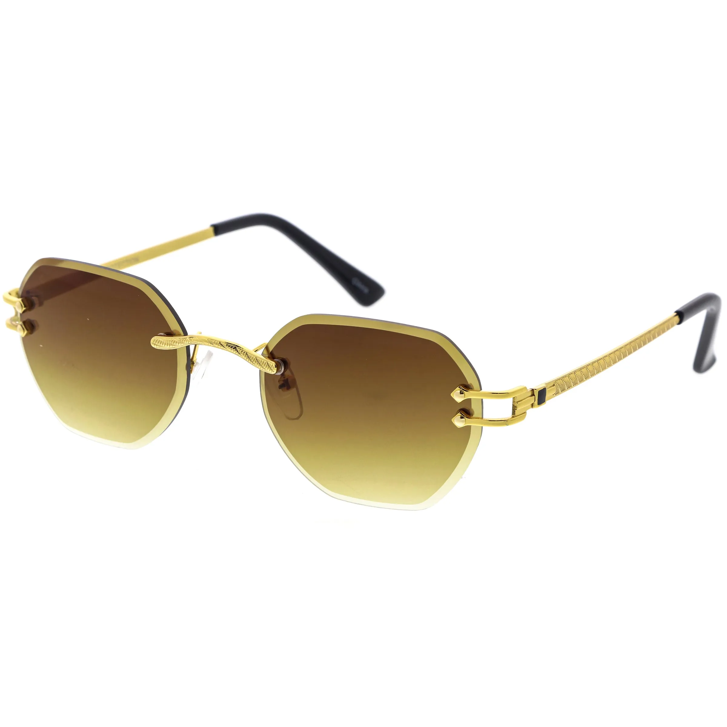 Luxe Bevelled Gradient Lens Small Rimless Geometric Sunglasses D215